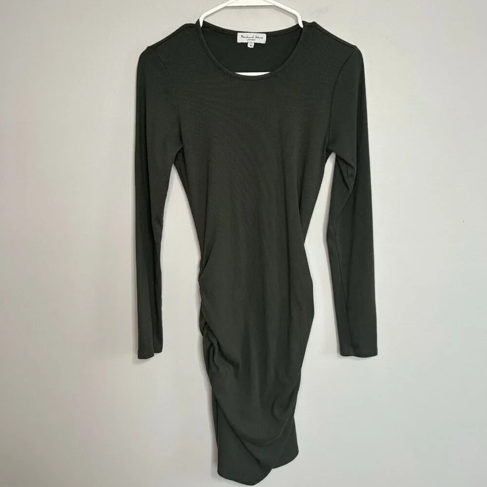 Michael Stars Olive Green Jordan Mini Bodycon Long Sleeve Dress Size Medium - Picture 2 of 7